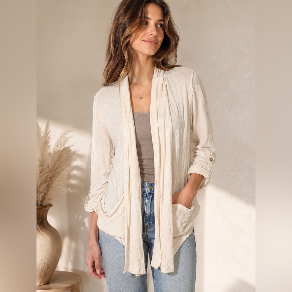H.I.P. Happening in the Present Cardigan Womens S Cream Open Front Draped